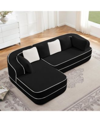 106" Teddy Fabric Boneless Sofa, Contrast Color L-Shaped Chaise Couch
