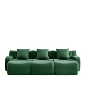 Three-Seat Boneless Sofa, Teddy Fabric, No Assembly, Curved Armrest