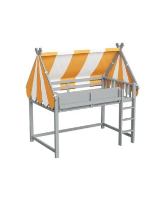 Twin Size Loft Bed with Canopy, LED Lights & Book Shelf