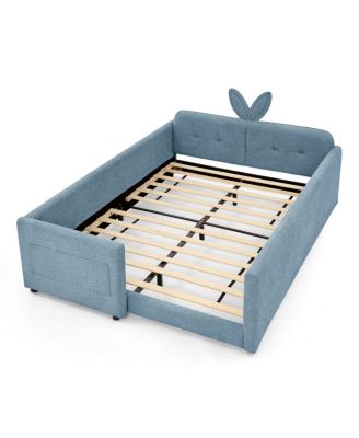 Boucle Rabbit Ear Platform Bed with Safety Rail