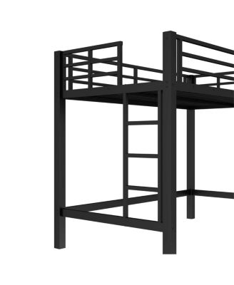 Metal Loft Bed with Ladder and Guardrails
