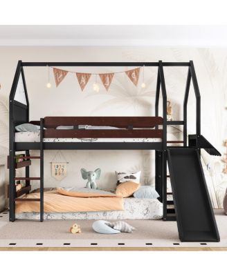 Twin Loft Bed with Bookshelf, Slide, and Safety Rails