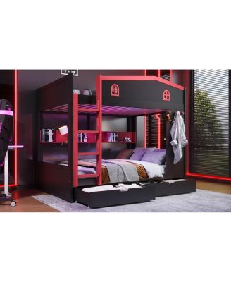 Queen Bunk Bed with Storage, Solid Wood