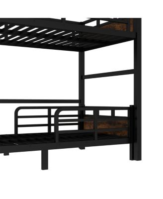 Twin XL over Twin XL Metal Bunk Bed/Loft Bed with Fence, Vintage Wood-Colored