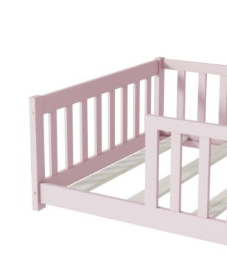 Streamdale Twin Size Floor Bed with Fence, Pink
