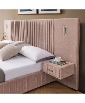 Streamdale Queen Size Chenille Upholstered Bed Frame with Pleated Design - Pink