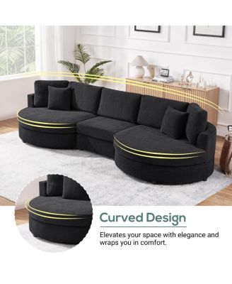 3-seater 129" Curved Upholstered Sofa Couch, Dark Gray