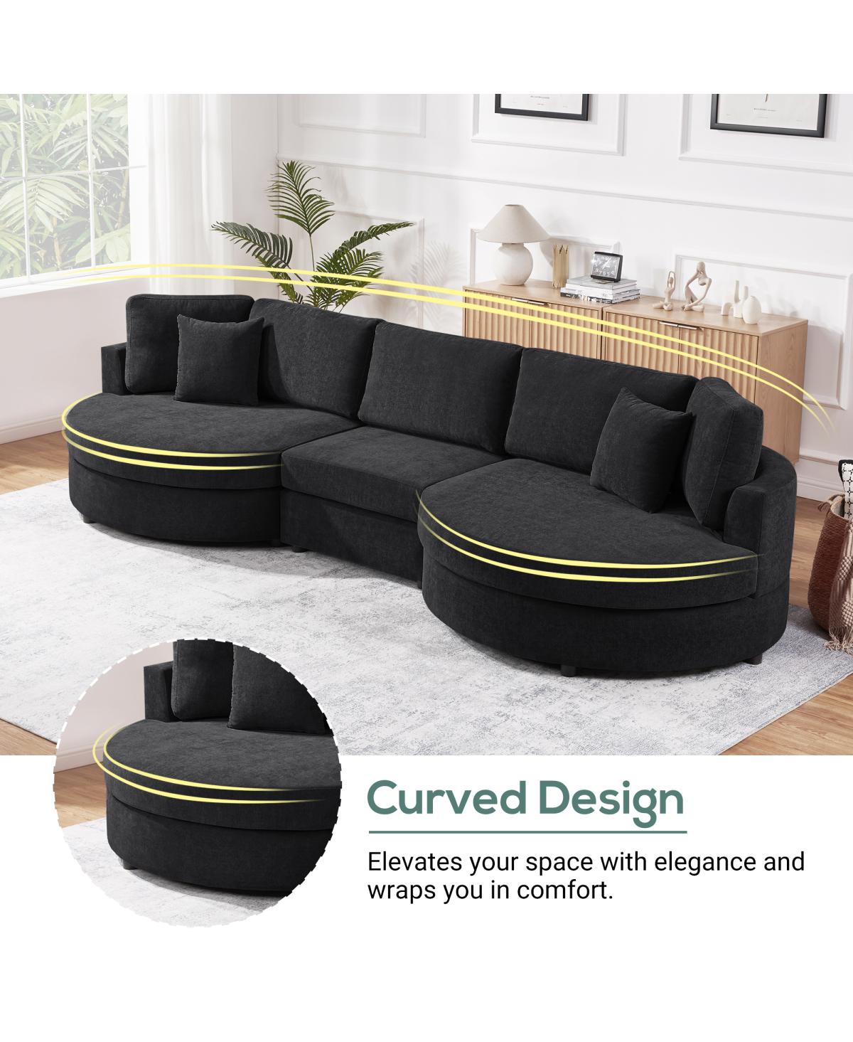 Streamdale furniture 3-seater 129" Curved Upholstered Sofa Couch, Dark Gray