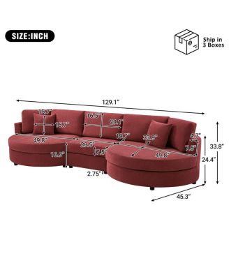 3-seater 129" Curved Upholstered Sofa Couch, Dark Gray