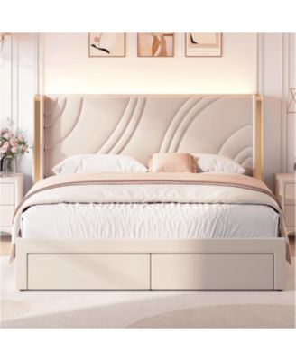 Bed Frame with Storage Wingback Headboard