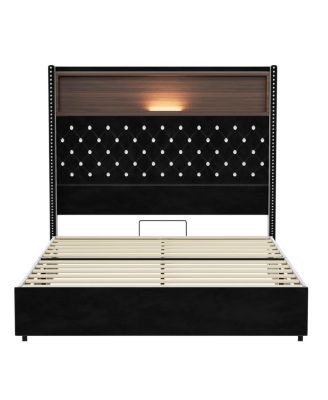 Full Size Velvet Tufted Bed Frame with USB