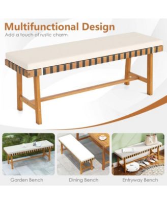 48" Acacia Wood Outdoor Bench with Thick Padded Cushion
