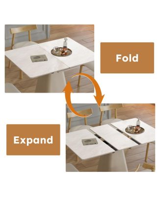 Retractable Rock Slab Dining Table Set, 5-Piece Expandable Table with 4 Chairs