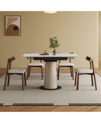 Streamdale Retractable Rock Slab Dining Table Set, 5-Piece Expandable Table with 4 Chairs