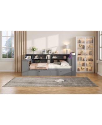 Full Platform Bed with Storage, LED, Desk & Upholstered Headboard
