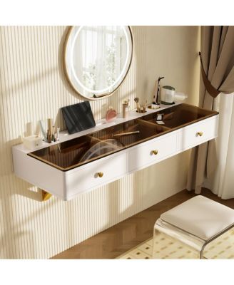 Streamdale 47" Floating Shelf with Drawer, Multi-Purpose Wall-Mounted Vanity Table, White/Golden