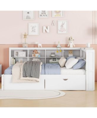 Streamdale Wooden Full Size DayBed with 2 Drawers, USB Ports, White