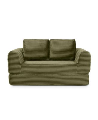  2-in-1 Folding Convertible Sofa Bed, Modern Corduroy Sleeper Couch with 2 Pillows, Green