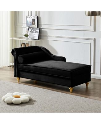  Modern Upholstery Chaise Lounge Chair with Storage Velvet (Black