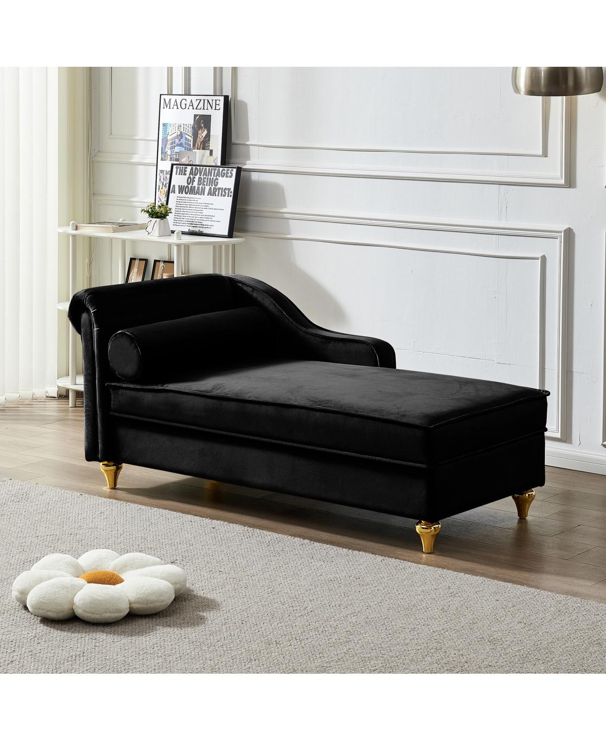 Streamdale Furniture Modern Upholstery Chaise Lounge Chair with Storage Velvet (Black