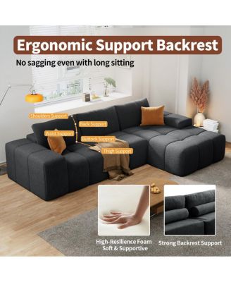 L-shaped modular sofa, no assembly, deep seat, 3 cushions, soft fabric upholstery