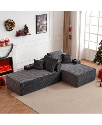69" Cloud Sectional Couch, L-Shape & R-Shape Chaise, Deep Seat, Gray Plush Fabric