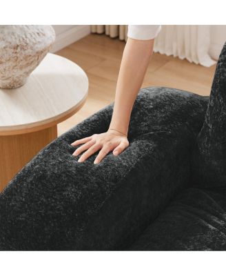  2-Seater Tufted Sofa Couch, Velvet Fabric, No Assembly, Black