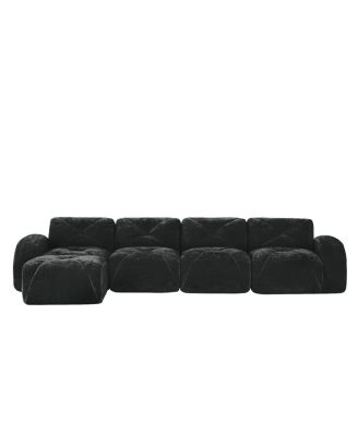  L-shaped Velvet Tufted Sofa with Movable Ottoman