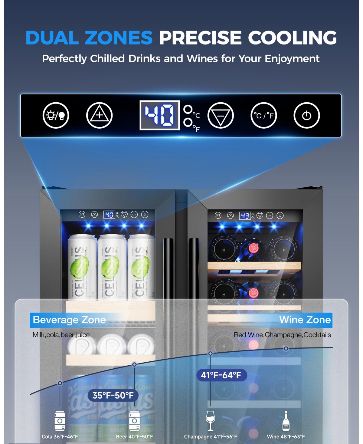 Euhomy 24-in 21Bottles/88cans Black Built-in/Freestanding Indoor Beverage Refrigerator with Glass Door