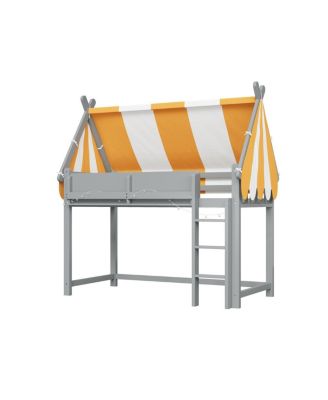 Full Size Loft Bed with Canopy, LED Lights & Book Shelf