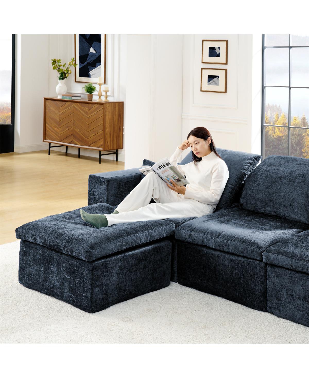Streamdale Furniture 143" Cloud Sectional Couch with Comfy Chaise, U-Shaped Modular Sofa, Blue