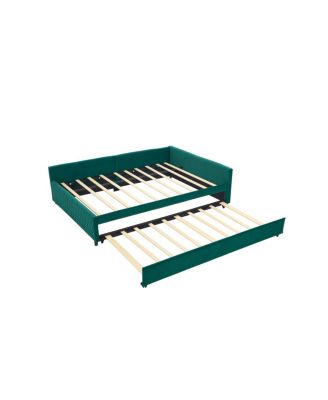  Emerald Upholstered Daybed with Trundle, Modern Diamond Grid Design