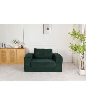  Compression Human Dog Sofa Bed for Adult & Pets, Modern Floor Couch with Pillow, Dark Green