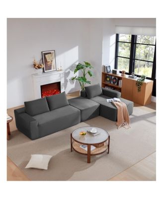  105.7" Gray Corduroy U-Shaped Cloud Sectional Couch with Chaise, Deep Seat