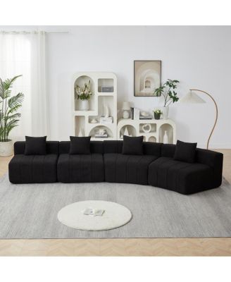  Chenille Curved Sectional Sofa with 4 Pillows