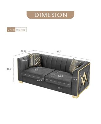 Velvet Button Tufted Sofa Couch with 2 Pillows, 3 Seater Chesterfield Sofa Set