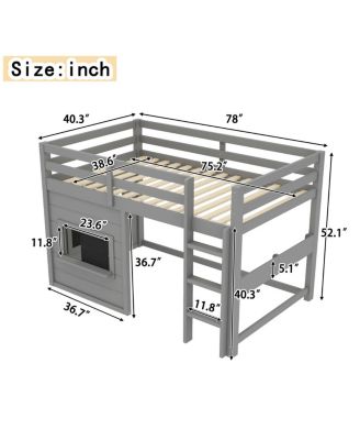 Twin Loft Bed with Slide, Chalkboard, Bookshelf & Rails