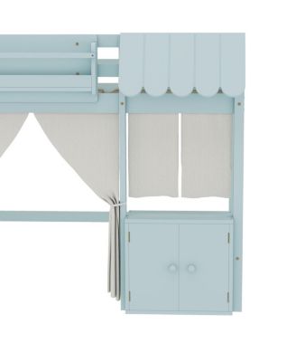 Streamdale Twin Loft Bed with Bookshelf, Curtain, Storage, Playful Design, Blue