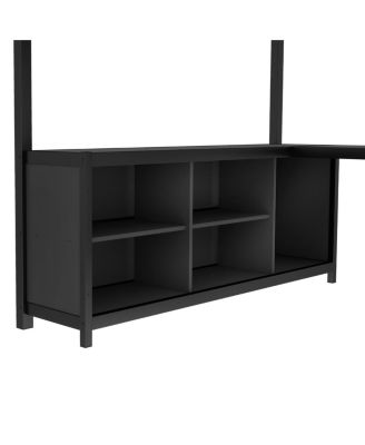 Metal Loft Bed with Wardrobe & L-shaped Desk, Queen Size