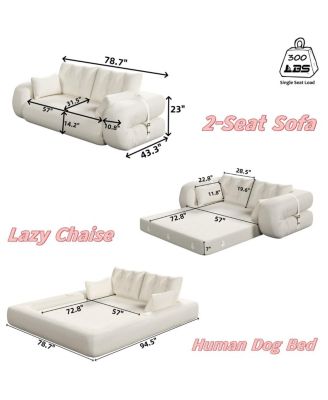 Human Dog Bed, Lazy Sofa Couch, 78.7" Foldable Sofa Bed, 3-in-1 Teddy Fabric Sleeper Sofa Bed