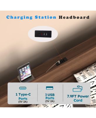 Floating Bed Frame Queen w/ LED Lights & Charging Station