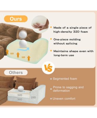 Camel U-Shaped Boneless Sofa with Tufted Design and Movable Ottomans