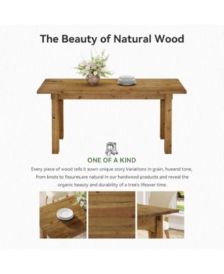Solid Wood Dining Table for 4-6 People, 63-Inch Farmhouse Kitchen Table with Rich Grain and Texture, Wooden Rectangular Dinner Tables