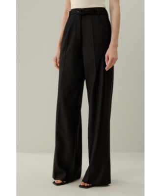 Women's Silk Wool High-Waisted Wide-Leg Pant