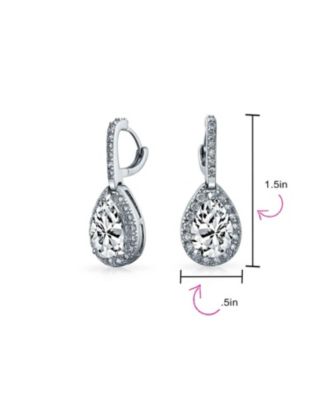 7CT Halo Clear Cubic Zirconia CZ Large Teardrop Earrings Silver Plated
