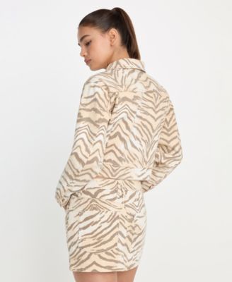 Women's Essential Crop Tiger Print Collared Jacket