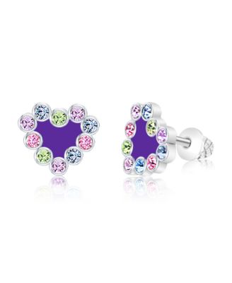 Girls /Girl/Heart Purple Enamel Crystal White Gold Palladium Plating Screwstud Earring