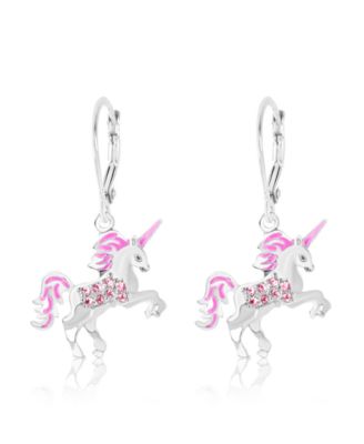 Girls /Girl/Unicorn Crystal White Gold Palladium Plating Leverback Earring