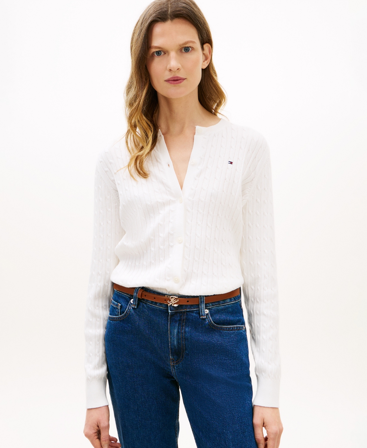 Tommy Hilfiger Women's Cable Knit Crewneck Cardigan Sweater