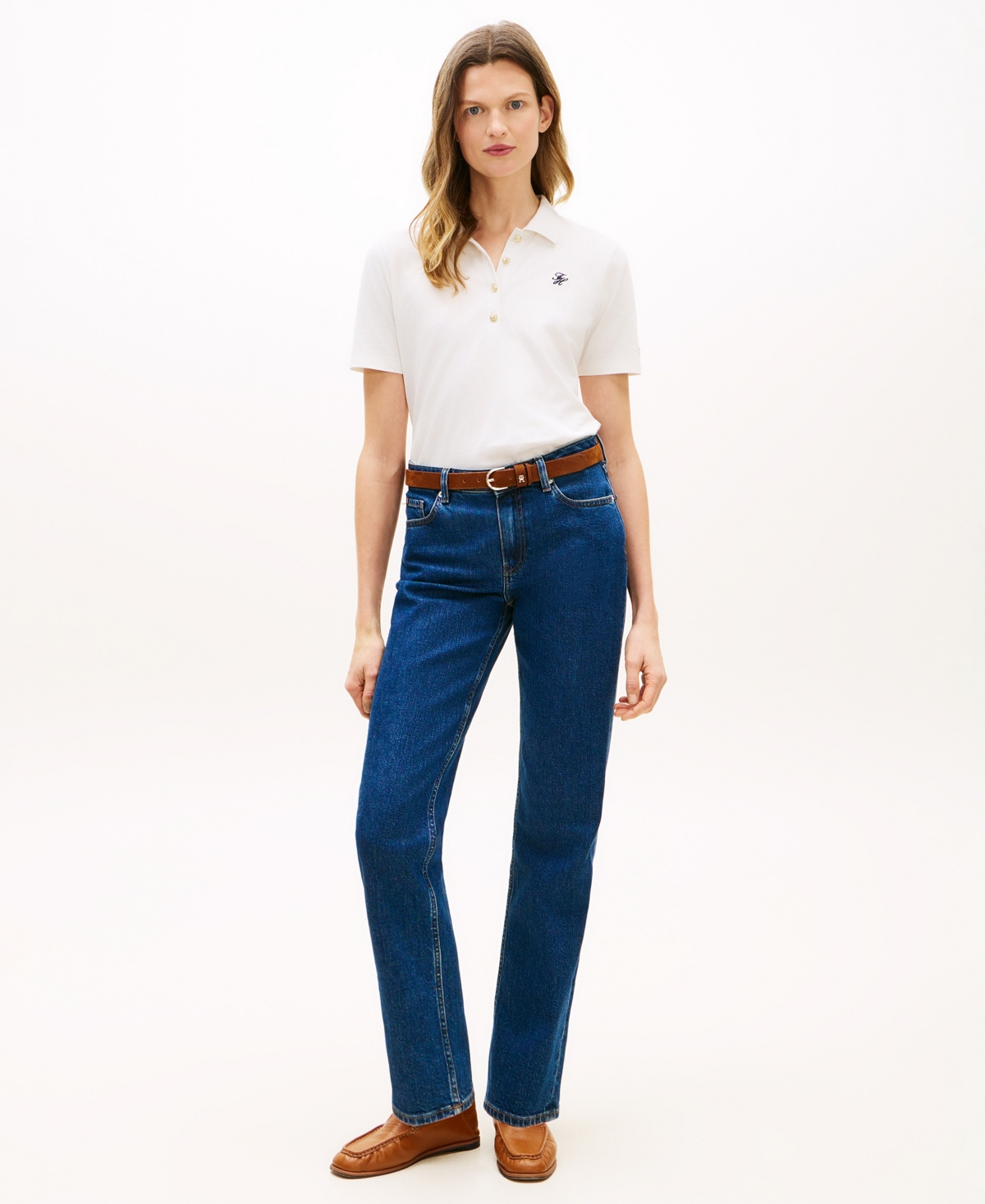 Tommy Hilfiger Women's Script Logo Polo T-Shirt - Ecru